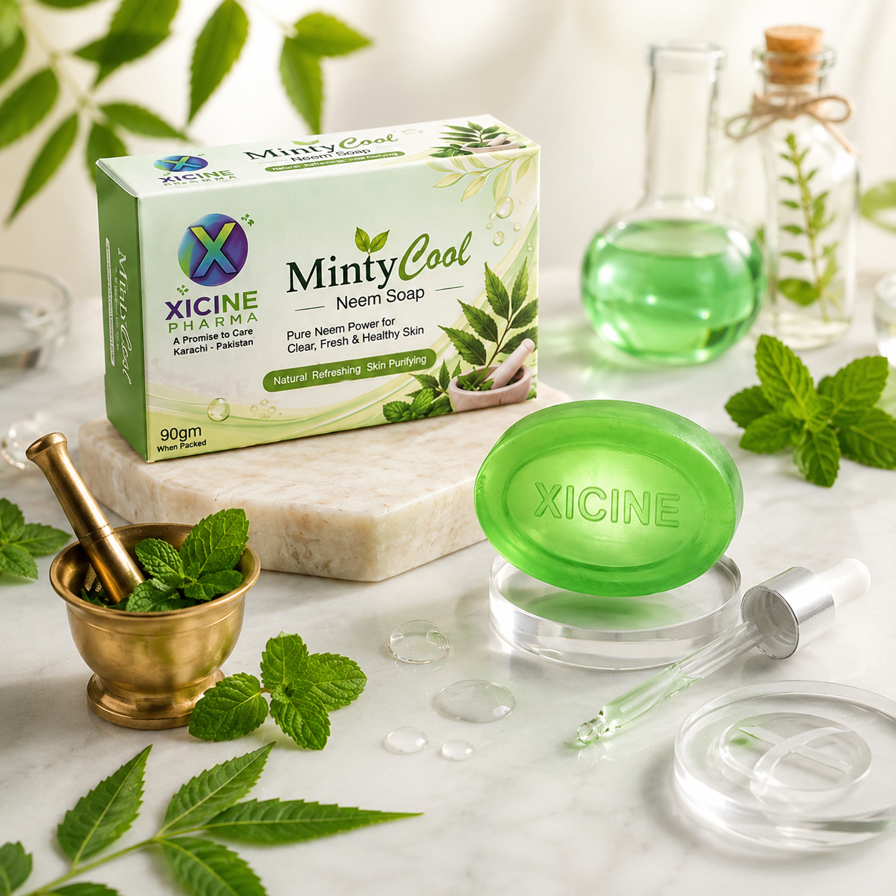XICINE MintyCool Neem Soap – Natural Refreshing &amp;amp; Skin Purifying Bar (90g)