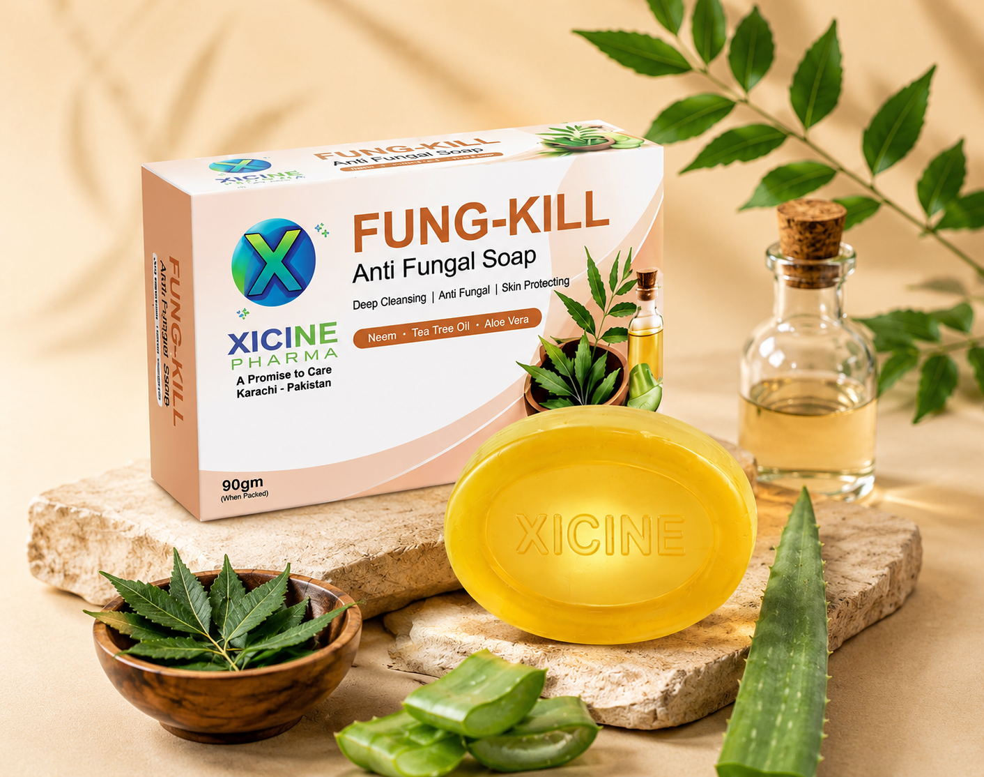 XICINE PHARMA FUNG-KILL Anti Fungal Soap – Neem, Tea Tree Oil &amp; Aloe Vera | 90g