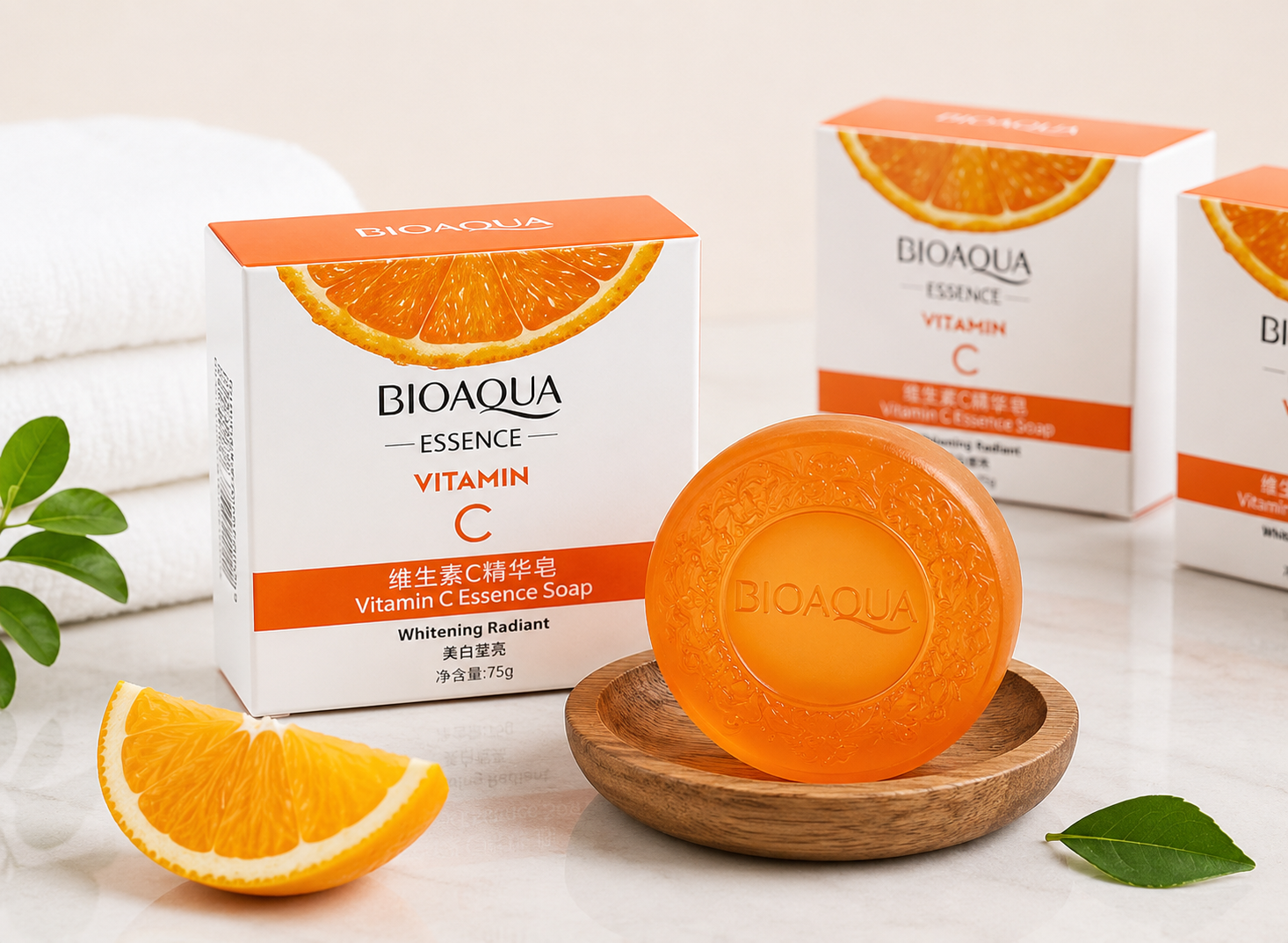 BIOAQUA Vitamin C Essence Soap – Brightening &amp; Deep Cleansing Facial &amp; Body Soap | 75g