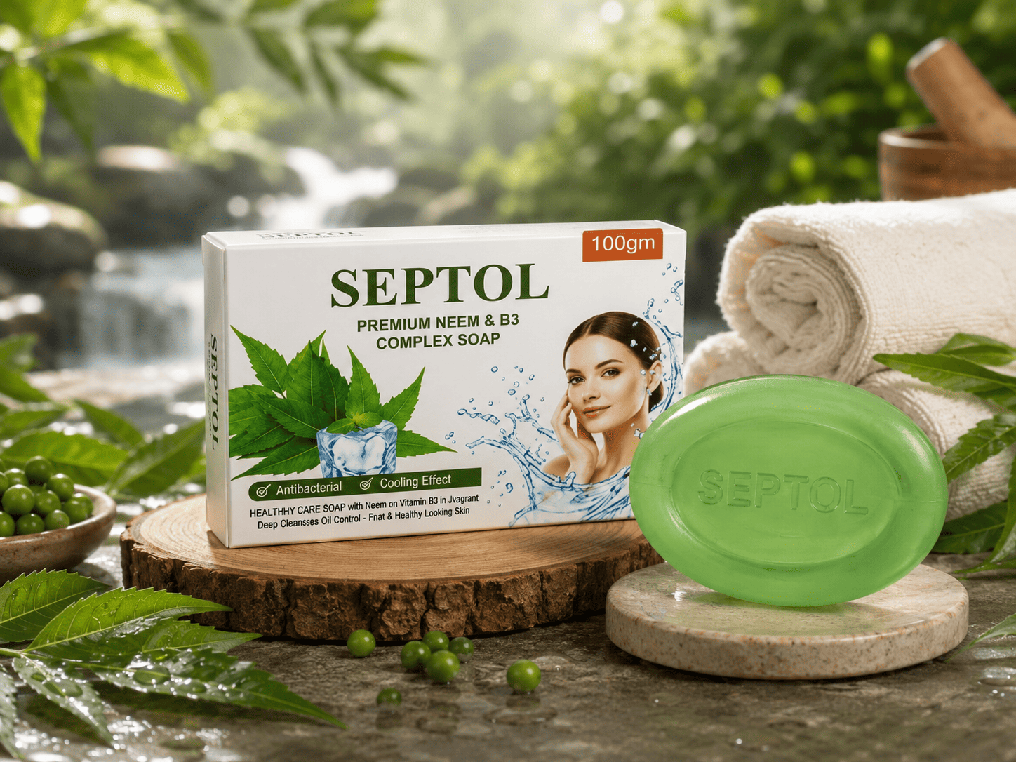 SEPTOL Premium Neem &amp;amp;amp; B3 Complex Soap | Antibacterial &amp;amp;amp; Cooling Soap | Neem Extract + Vitamin B3 | Deep Cleansing Bar | 100g